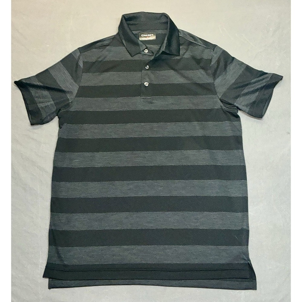 Chase 54 Men's Size M Black Gray Striped Short Sleeve Stretch Polo Shirt